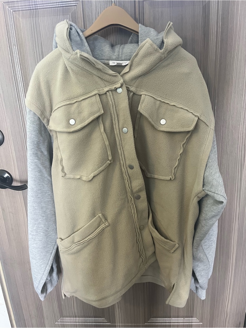 Two-Tone Hooded Fleece Jacket - Tan & Heather Gray